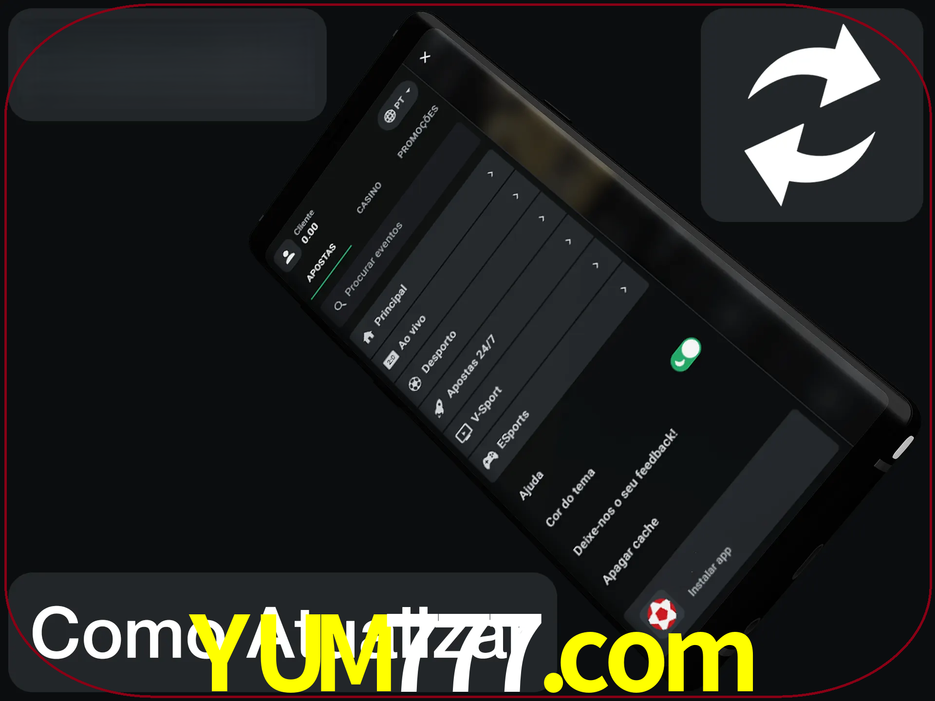 O aplicativo é atualizado automaticamente quando você faz o login.